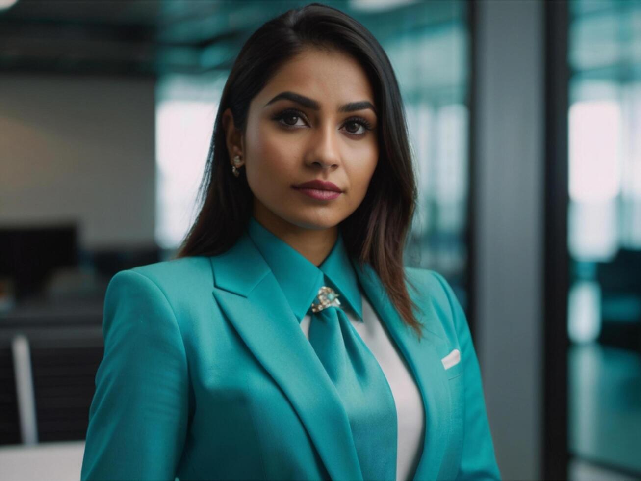 AI generated Business Woman In Turquoise  Suit photo