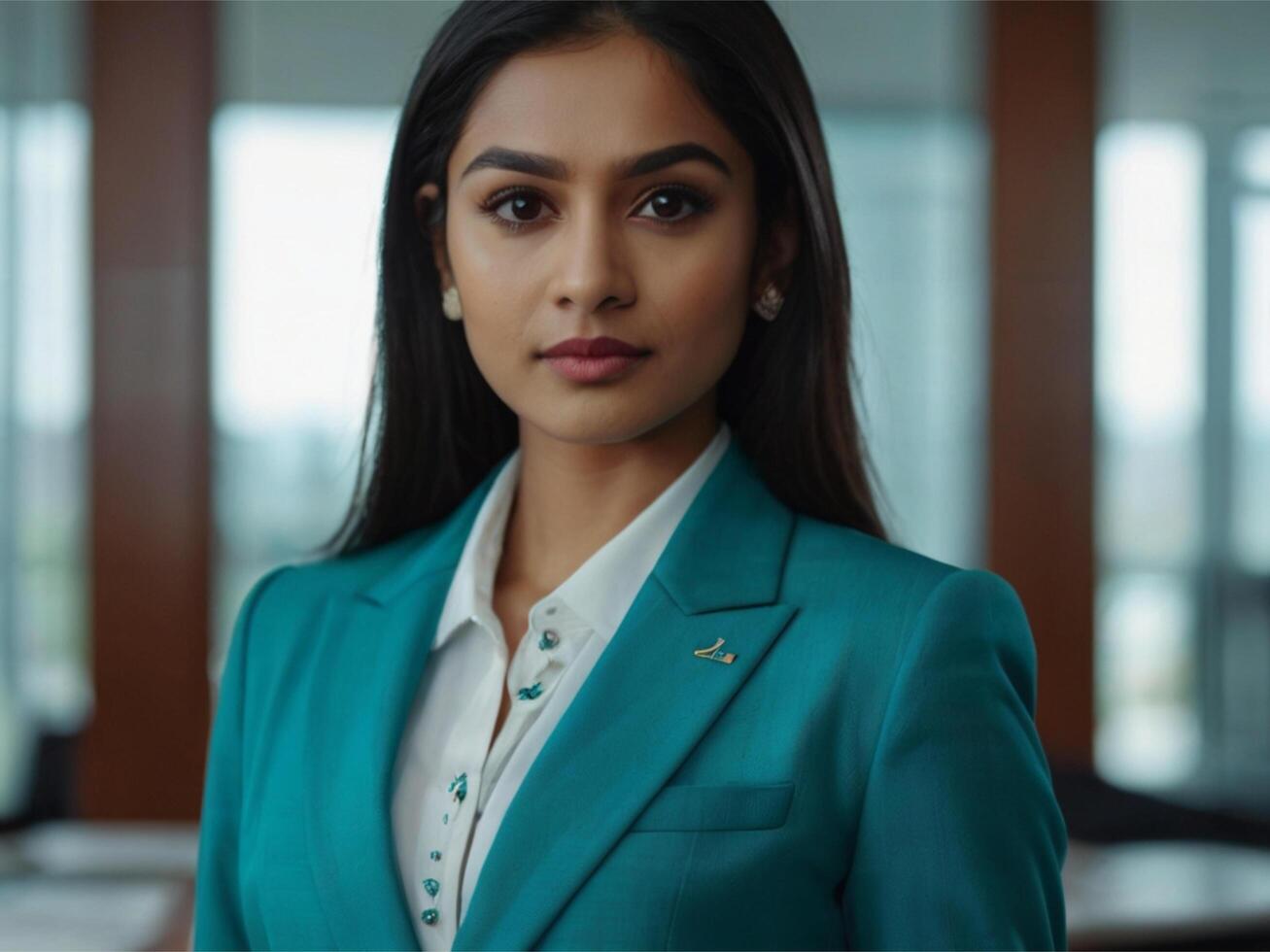 AI generated Business Woman In Turquoise  Suit photo