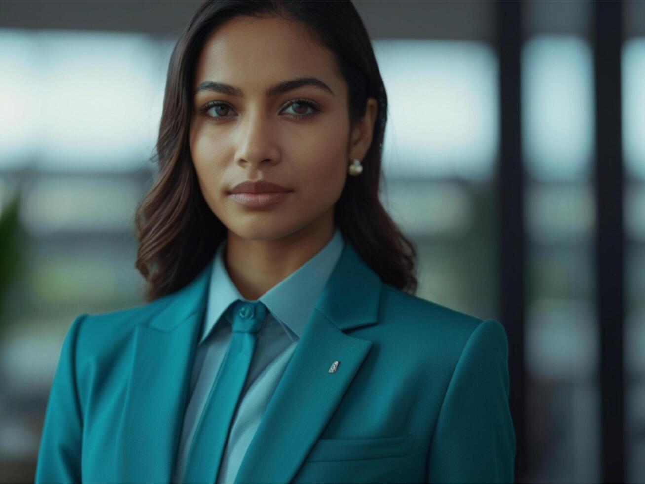 AI generated Business Woman In Turquoise  Suit photo