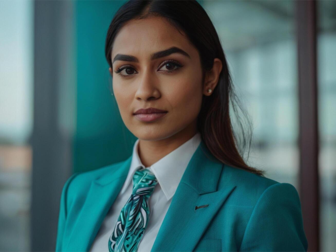 AI generated Business Woman In Turquoise  Suit photo