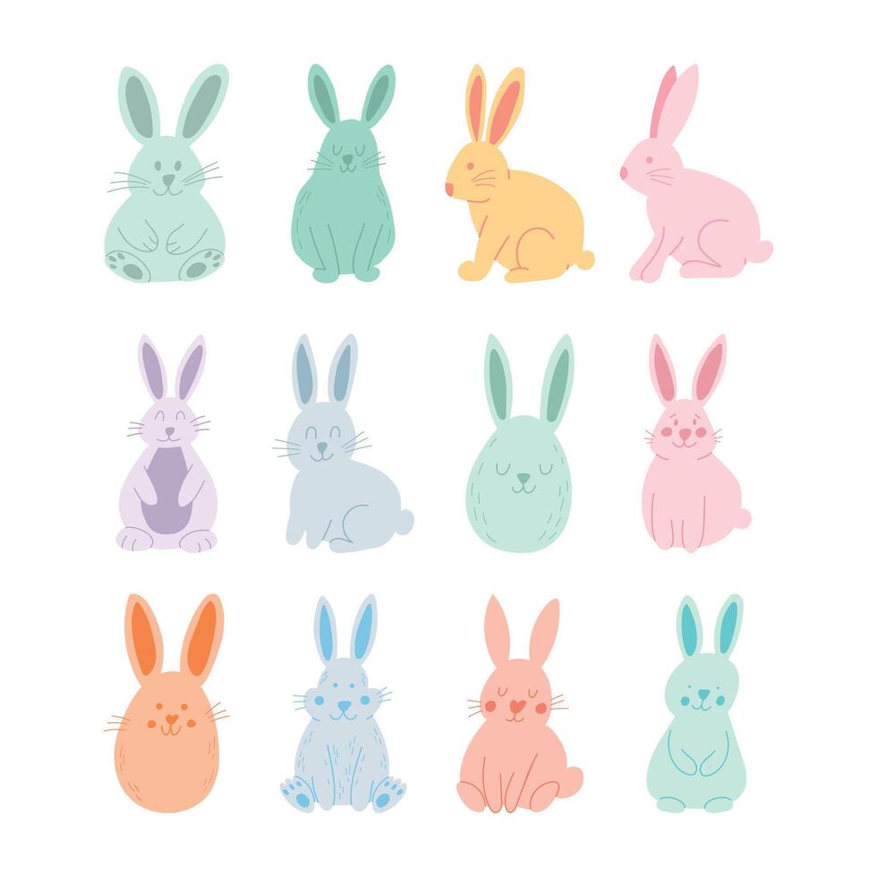 Spring rabbits Easter bunny. Cute Easter bunnies. vector