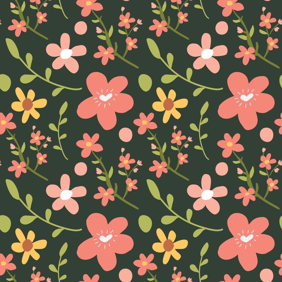 Hand drawn wildflowers seamless pattern vector