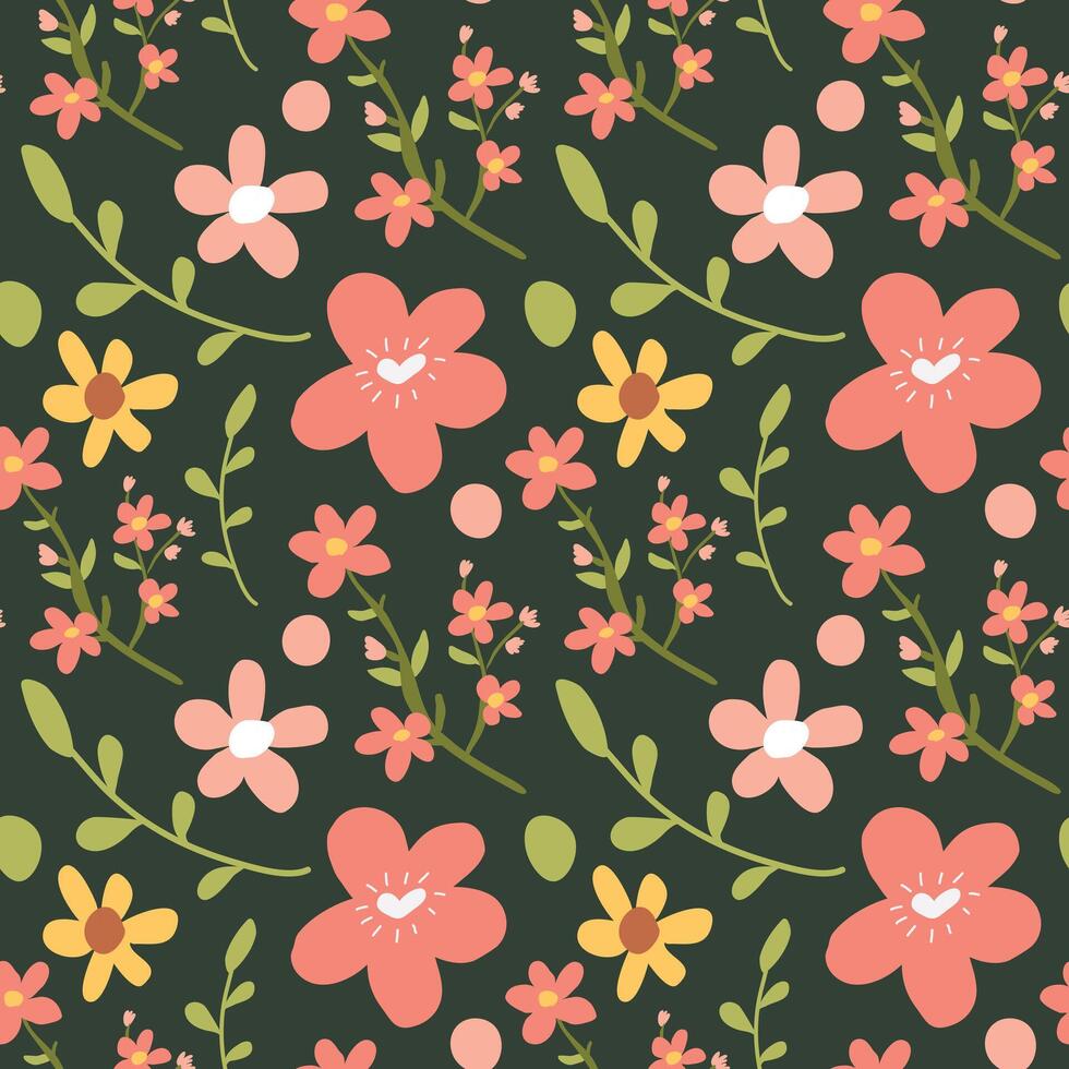 Hand drawn wildflowers seamless pattern vector