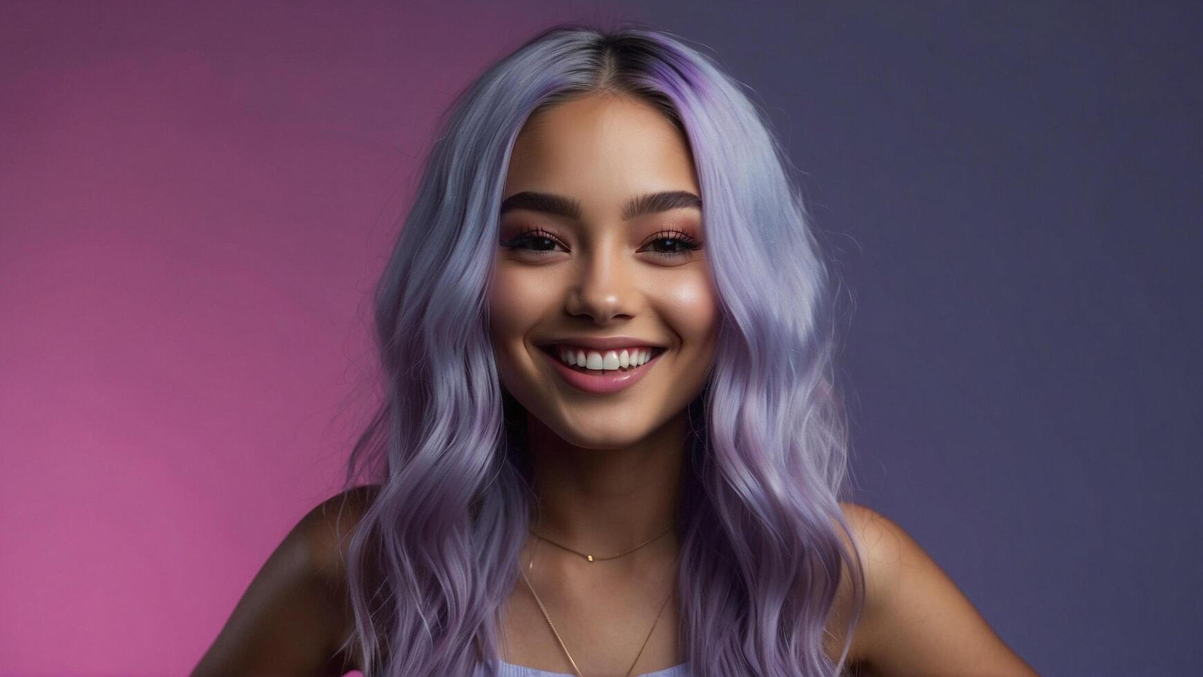 AI generated a woman with purple hair smiling photo