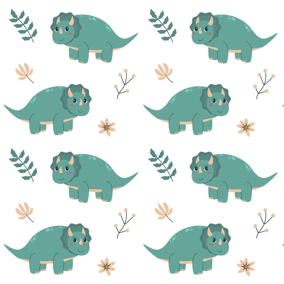 Cute dinosaur seamless background, Cute colored dinosaurs for baby, children's clothing, Children's pattern in flat style vector