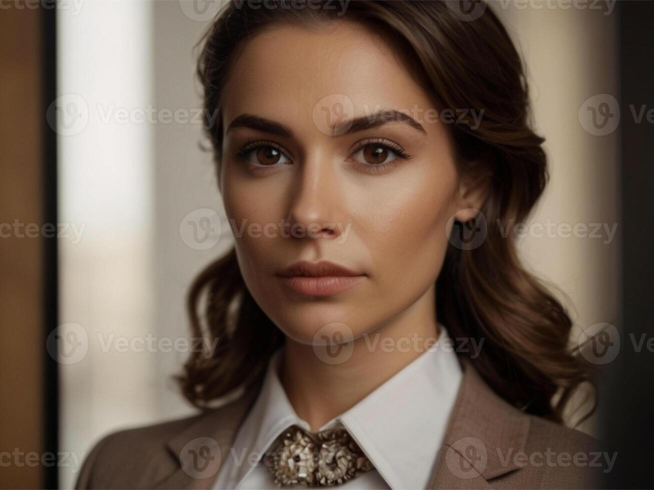 AI generated Business Woman in Whitish Brown Suit photo