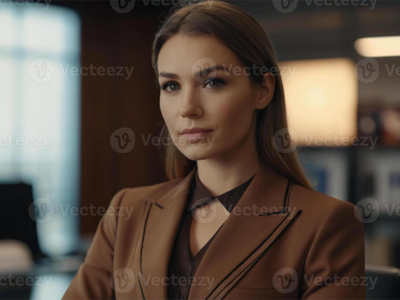AI generated Business Woman in Whitish Brown Suit photo