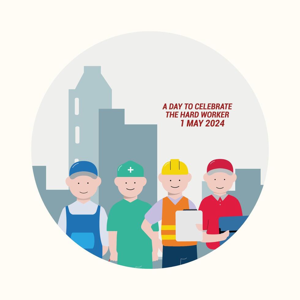 happy labour day with a grup of people of different surgeon engineer postman mechanic concept illustration template vector flat