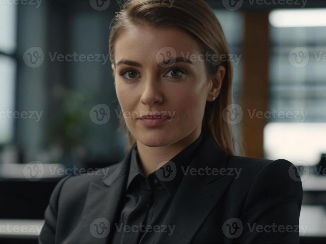 AI generated Energetic Business  Woman in Black Suit photo