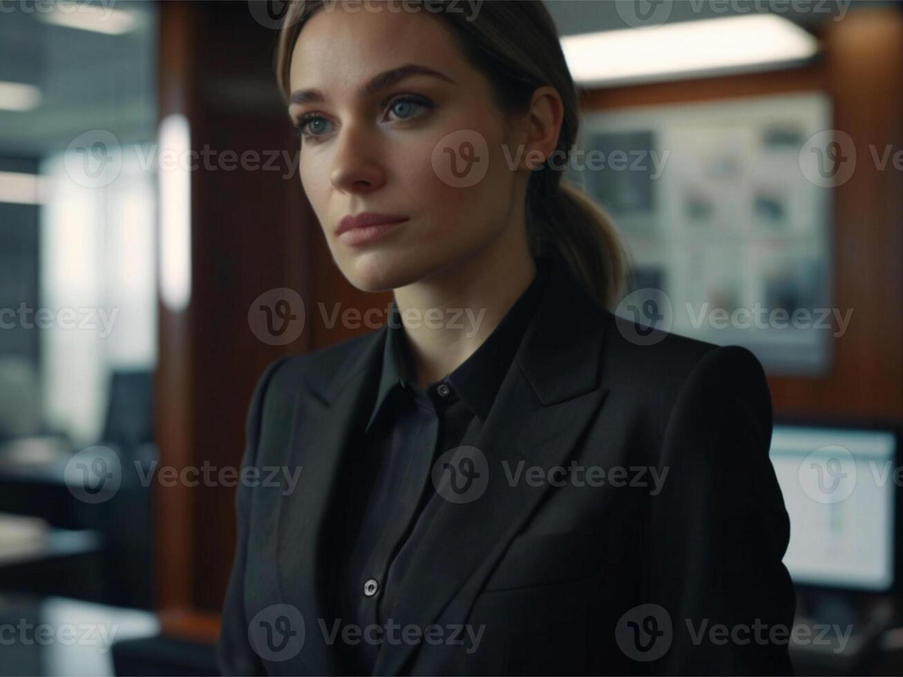 AI generated Energetic Business  Woman in Black Suit photo