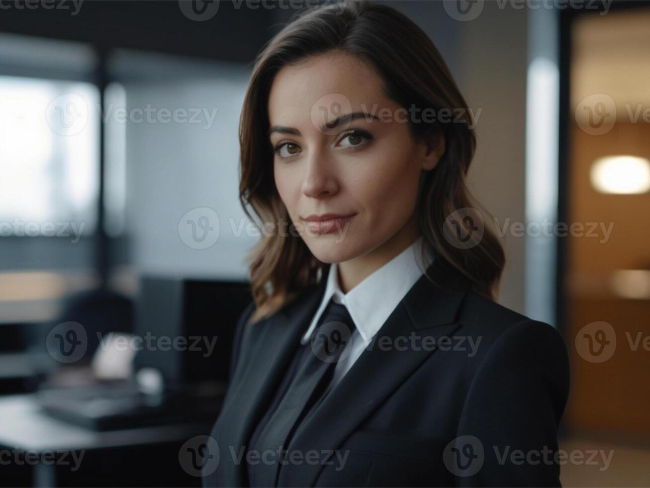 AI generated Energetic Business  Woman in Black Suit photo