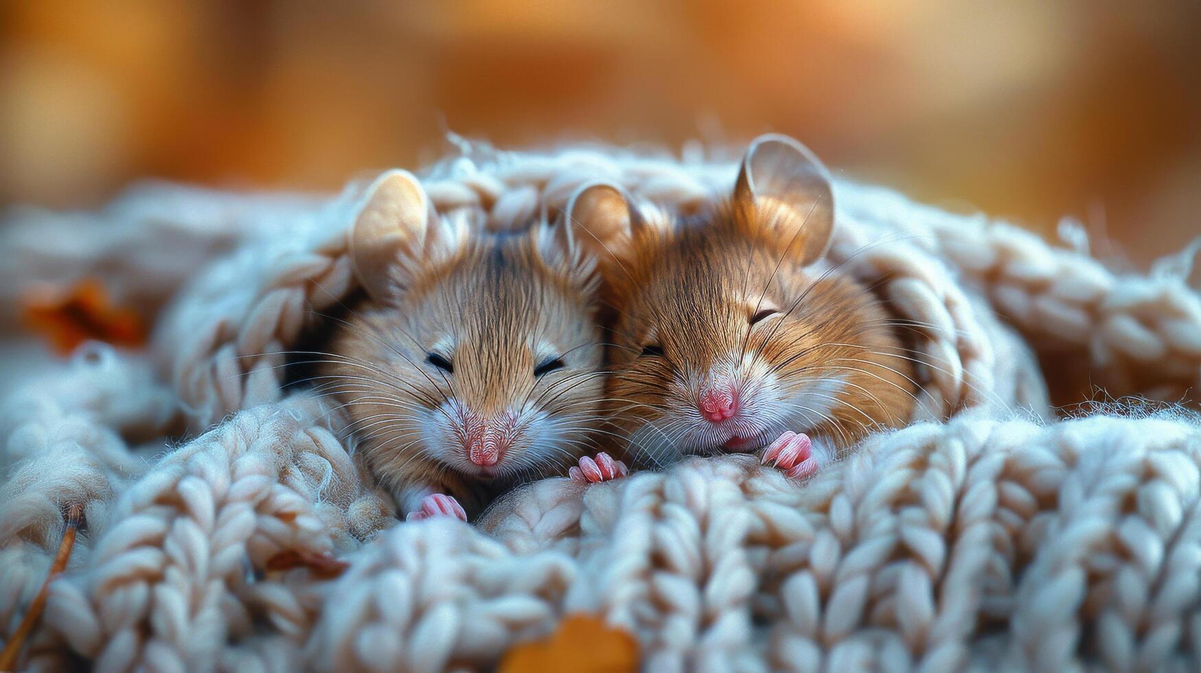 AI generated Two Brown and White Mice Cuddling Under a Blanket photo