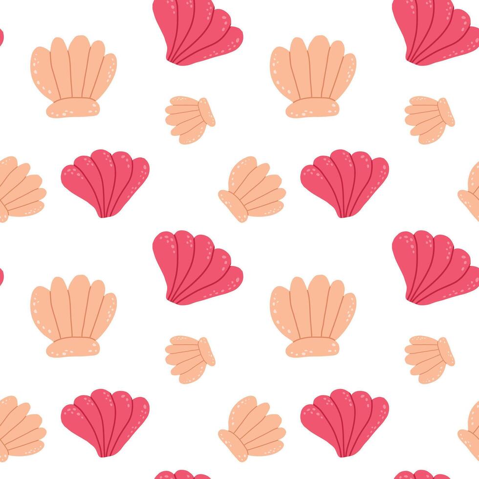 Hand drawn seamless pattern with shells. vector