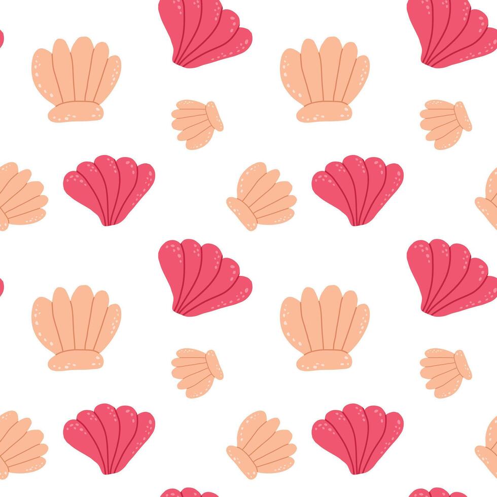 Hand drawn seamless pattern with shells. vector