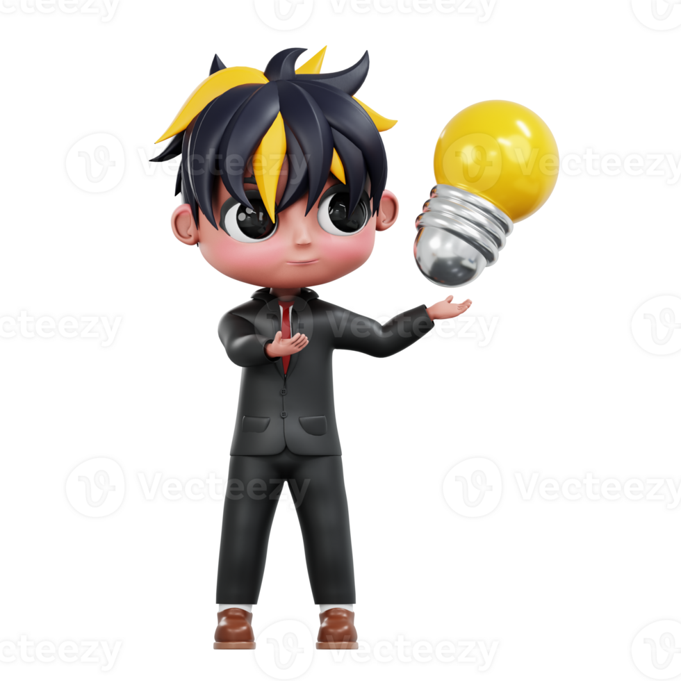 3d Cute Businessman Get an Idea png