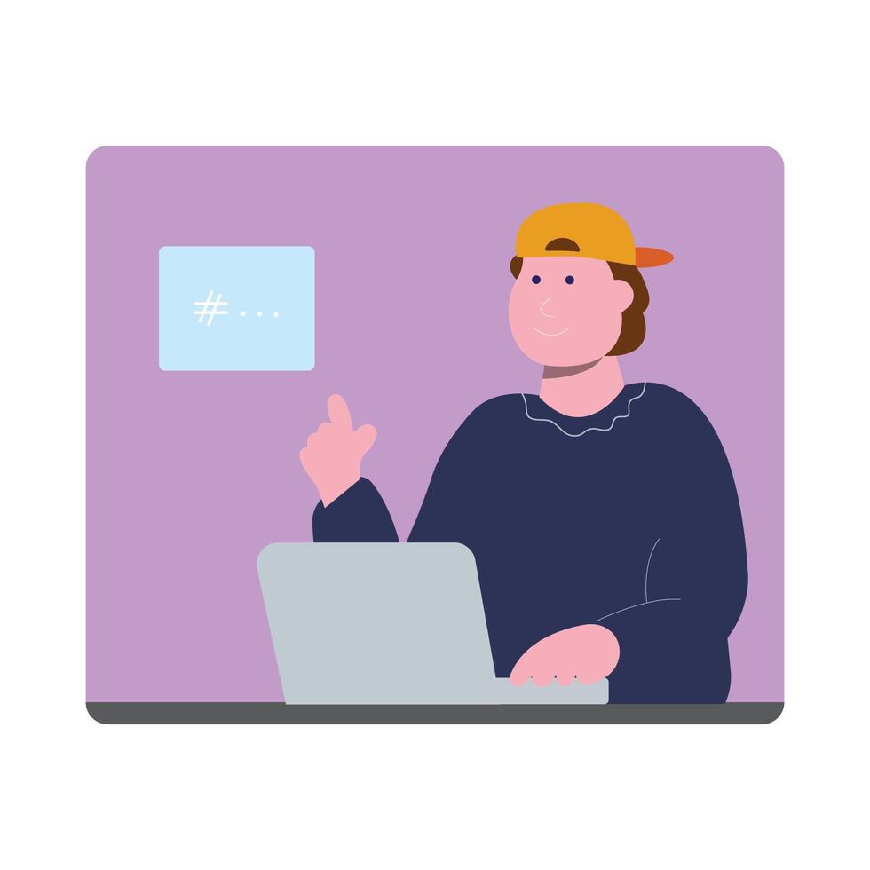 work at home vector flat illustration style online career illustration room coworkers young  freelancer working on laptop or computer at home simple concept