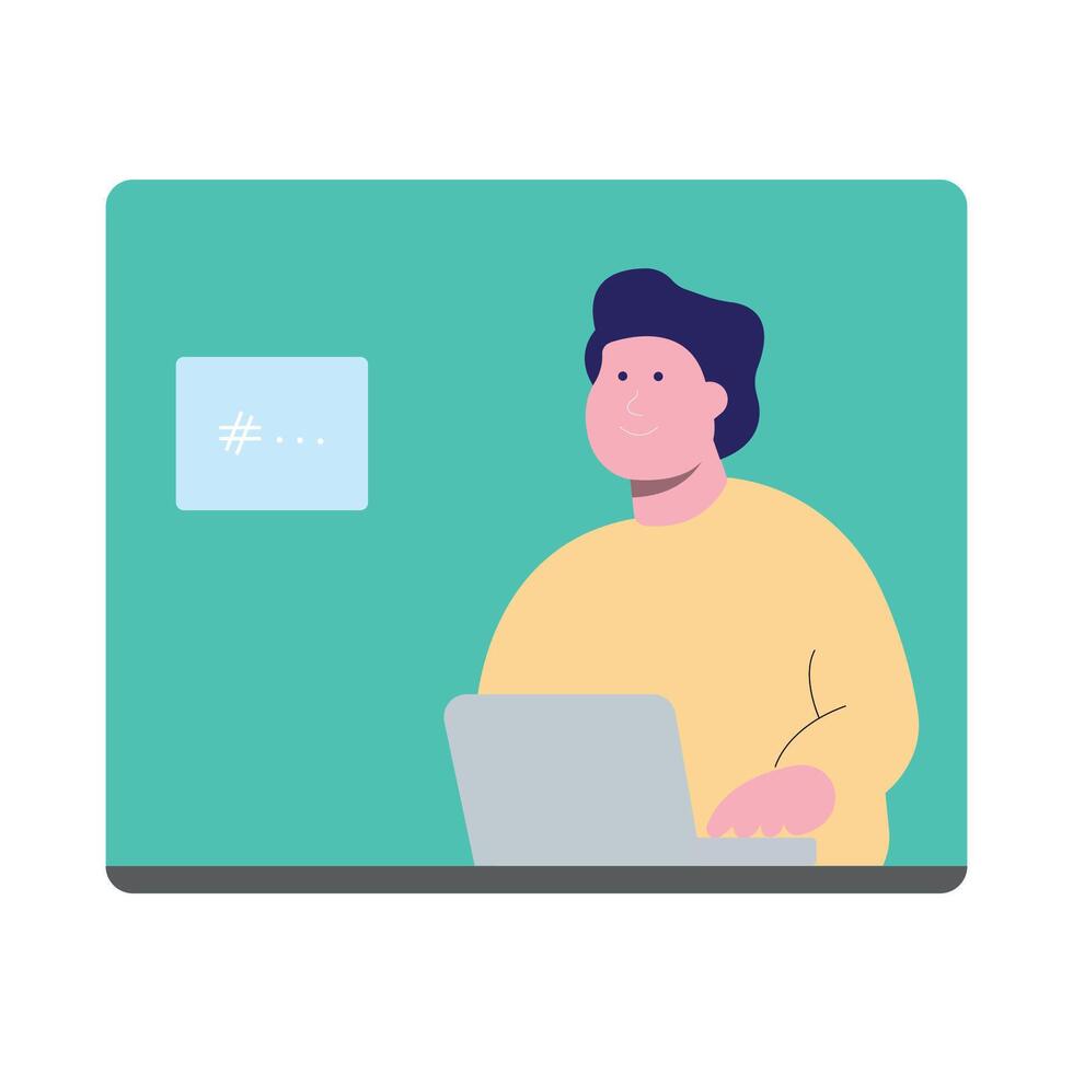work at home vector flat illustration style online career illustration room coworkers young  freelancer working on laptop or computer at home simple concept