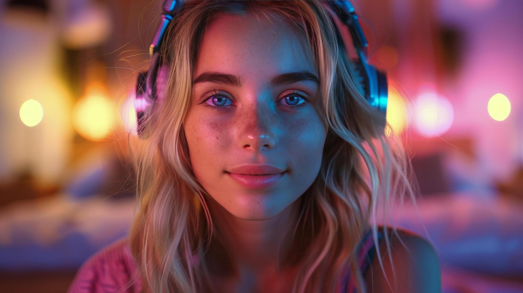 AI generated Woman Smiling With Headphones photo