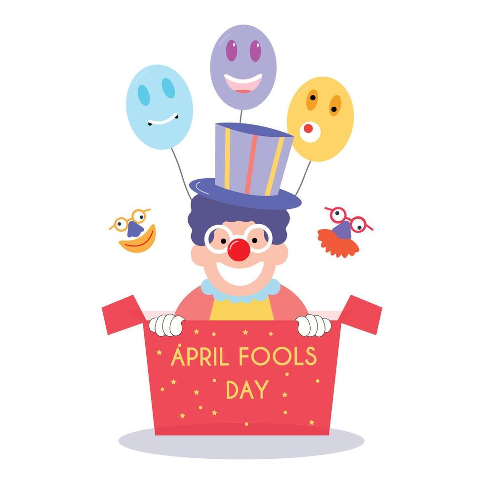 happy april fools day illustration clown concept surprise and comedy fun vector template poster background