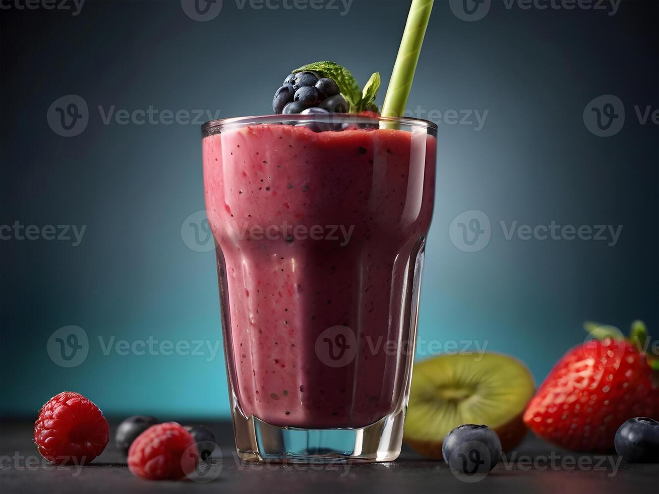 AI generated Colorful and healthy berry smoothies, milkshakes, cocktails with yogurt, fresh fruit, and berries on a black background. Selective focus.. AI Generated photo