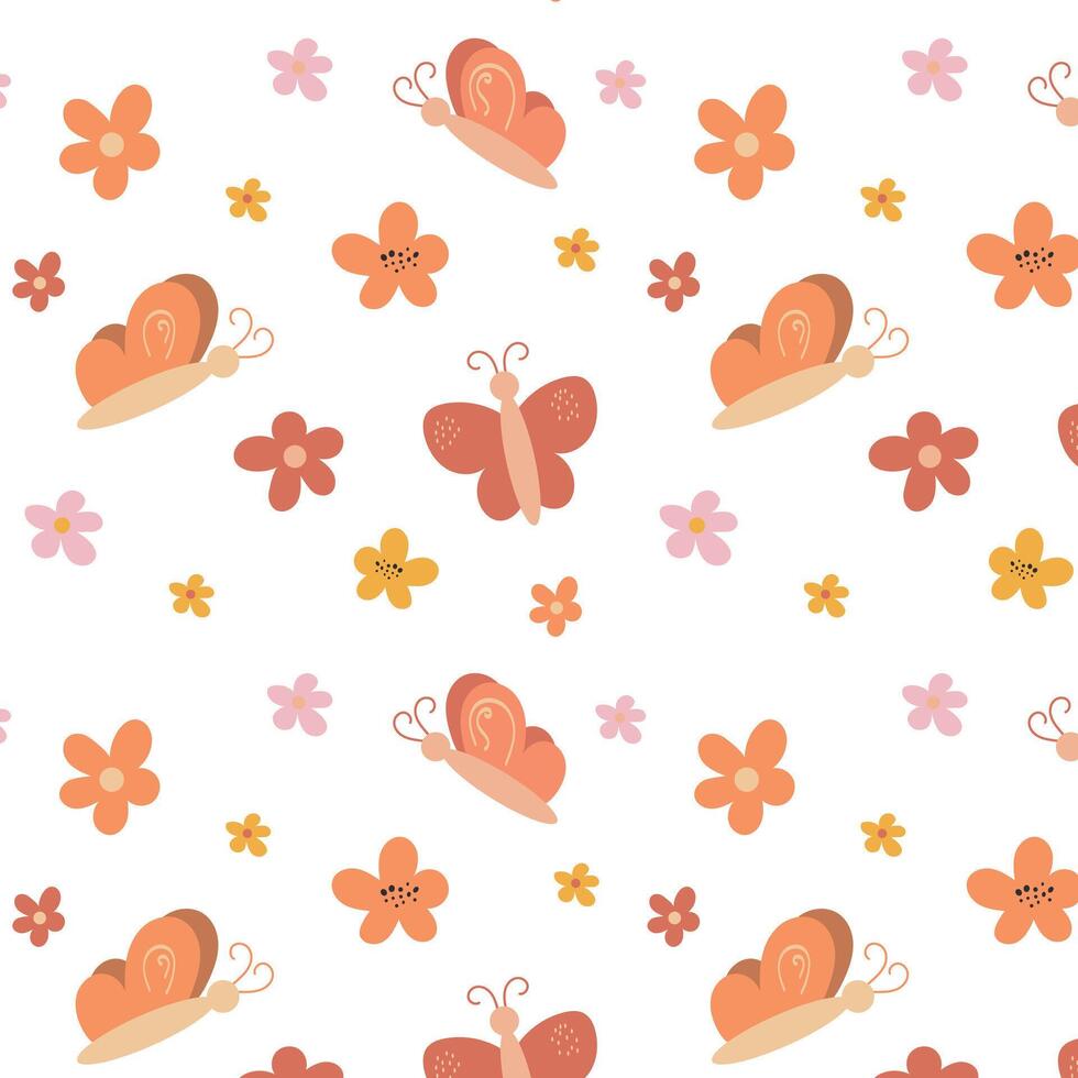 Vector butterfly and flowers pattern, summer pattern, cute children's print, wrapping paper