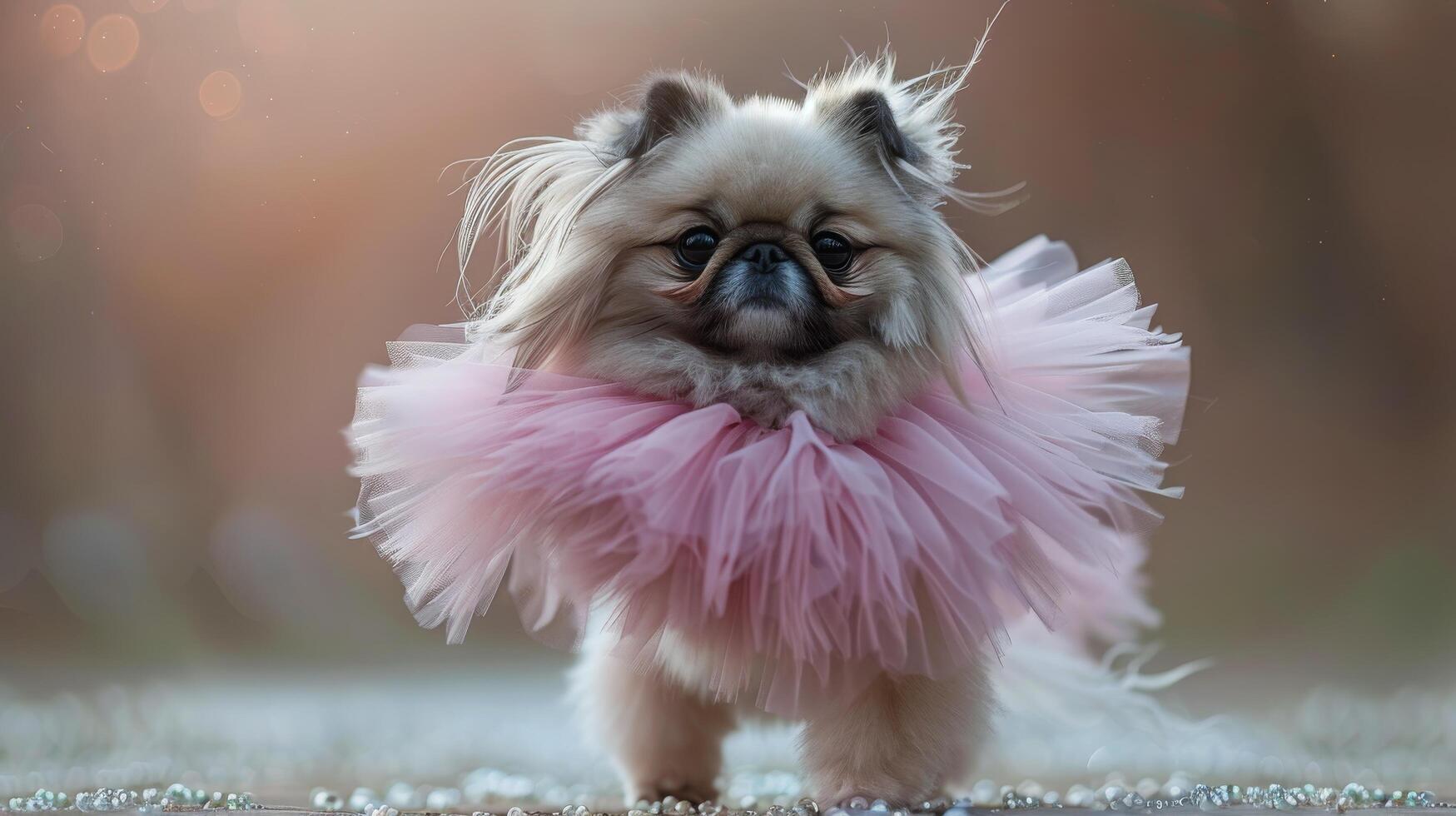 ai generado pequeño perro vistiendo rosado vestir foto
