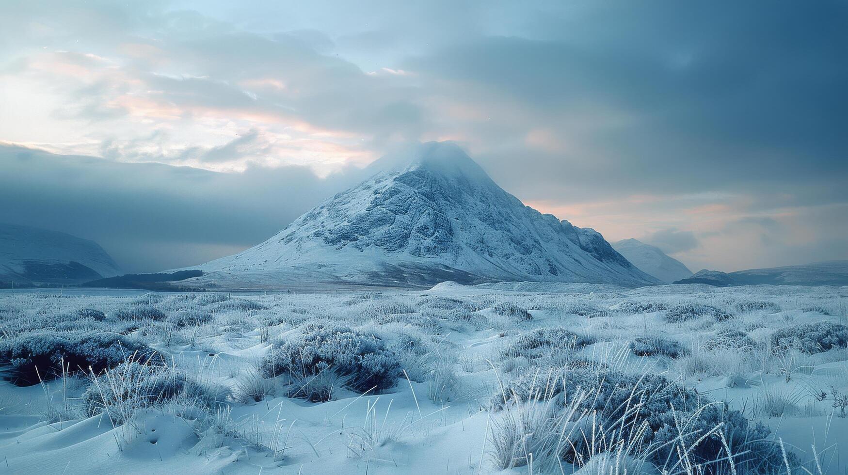 AI generated Snow-Covered Mountain Under Blue Sky photo