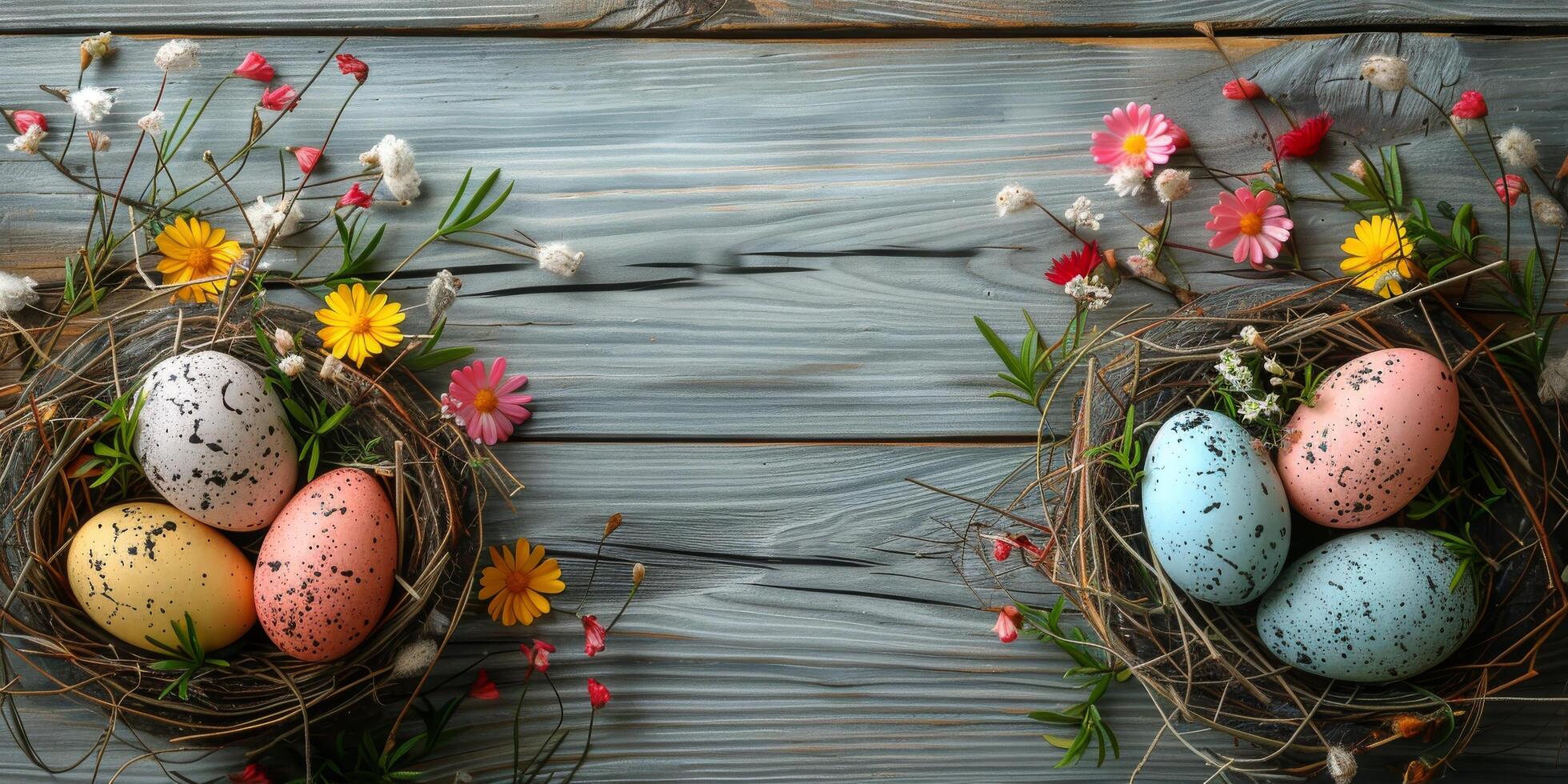 AI generated Two Birds Nests Filled With Eggs photo