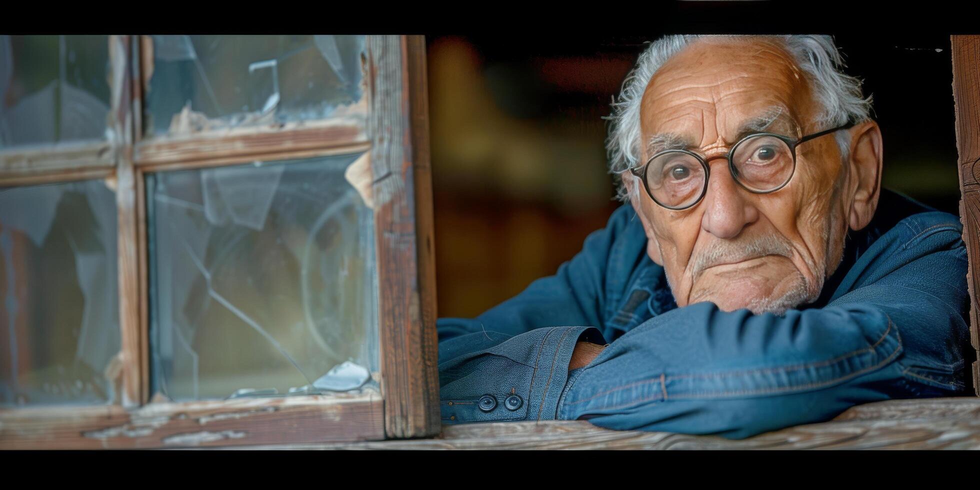 ai generado más viejo hombre en lentes y sombrero foto