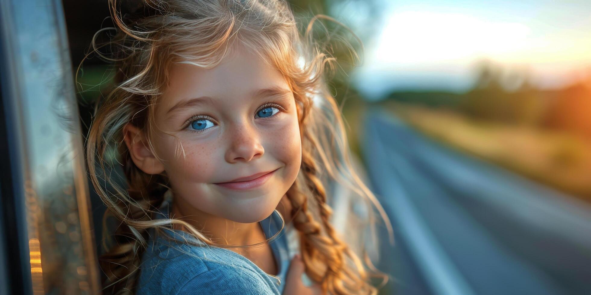 AI generated Little Girl Looking Out the Car Window photo