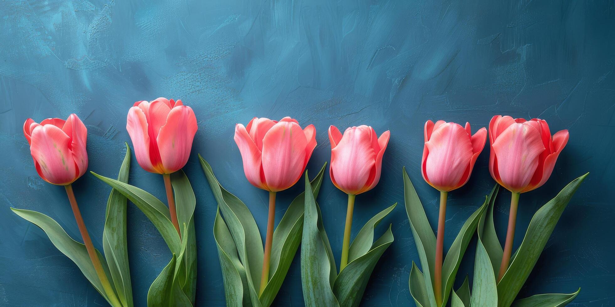 AI generated Group of Pink Roses on Blue Background photo