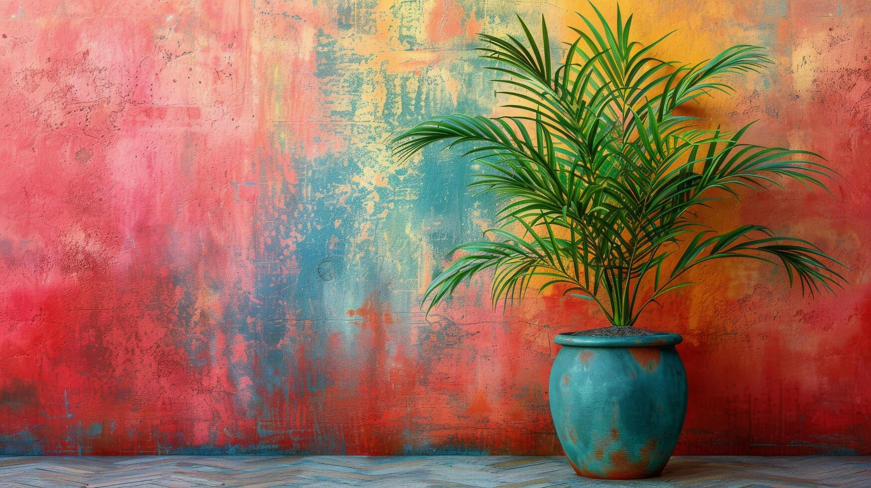 AI generated Potted Plant in Front of Colorful Wall photo