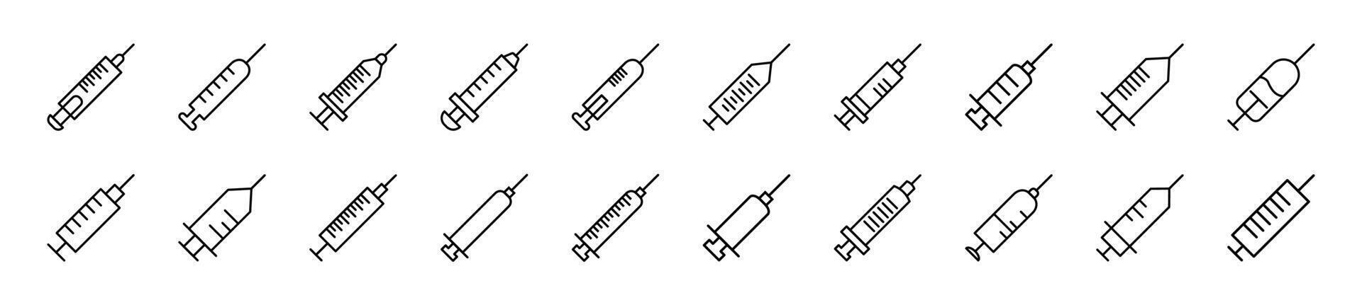 paquete de línea íconos de jeringuilla. editable ataque. sencillo contorno firmar para web sitios, periódicos, artículos libro vector