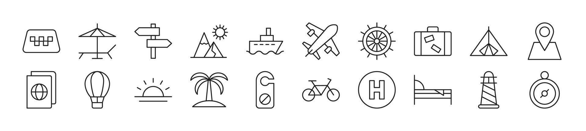 Travel line icons collection. Editable stroke. Simple linear illustration for web sites, newspapers, articles book vector