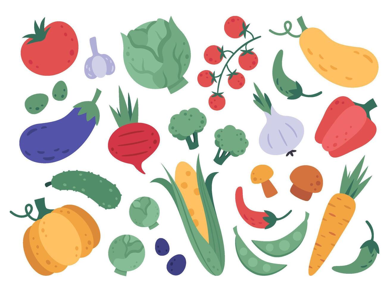Hand drawn vegetables. Farm veggies, cartoon natural products, fresh food and vegetarian vitamins diet. Doodle organic vegetables vector illustration set