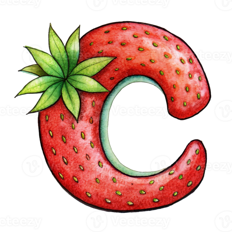 AI generated A stylized letter 'c' is depicted with the texture and color  of a strawberry, complete with seeds png