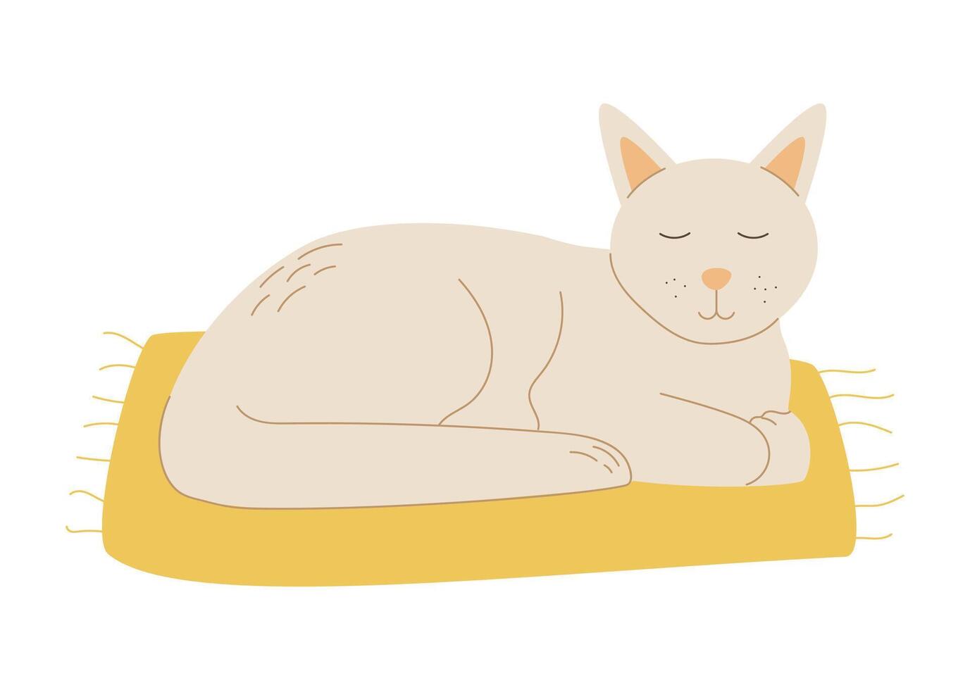 Cat sleeping on a mat, sleeping cat, Home pet, cat vector clipart, vector illustration