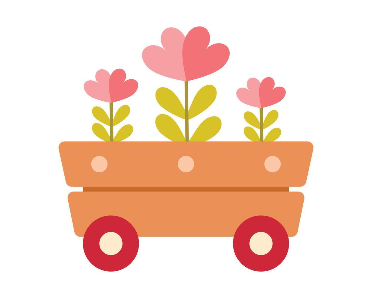 Cute simple spring flowers in a garden cart isolated on white background vector