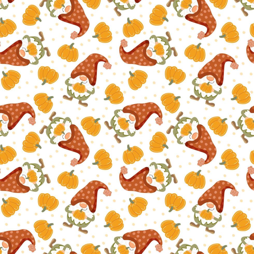 Funny gnomes. Autumn theme. Vector illustration. Seamless pattern