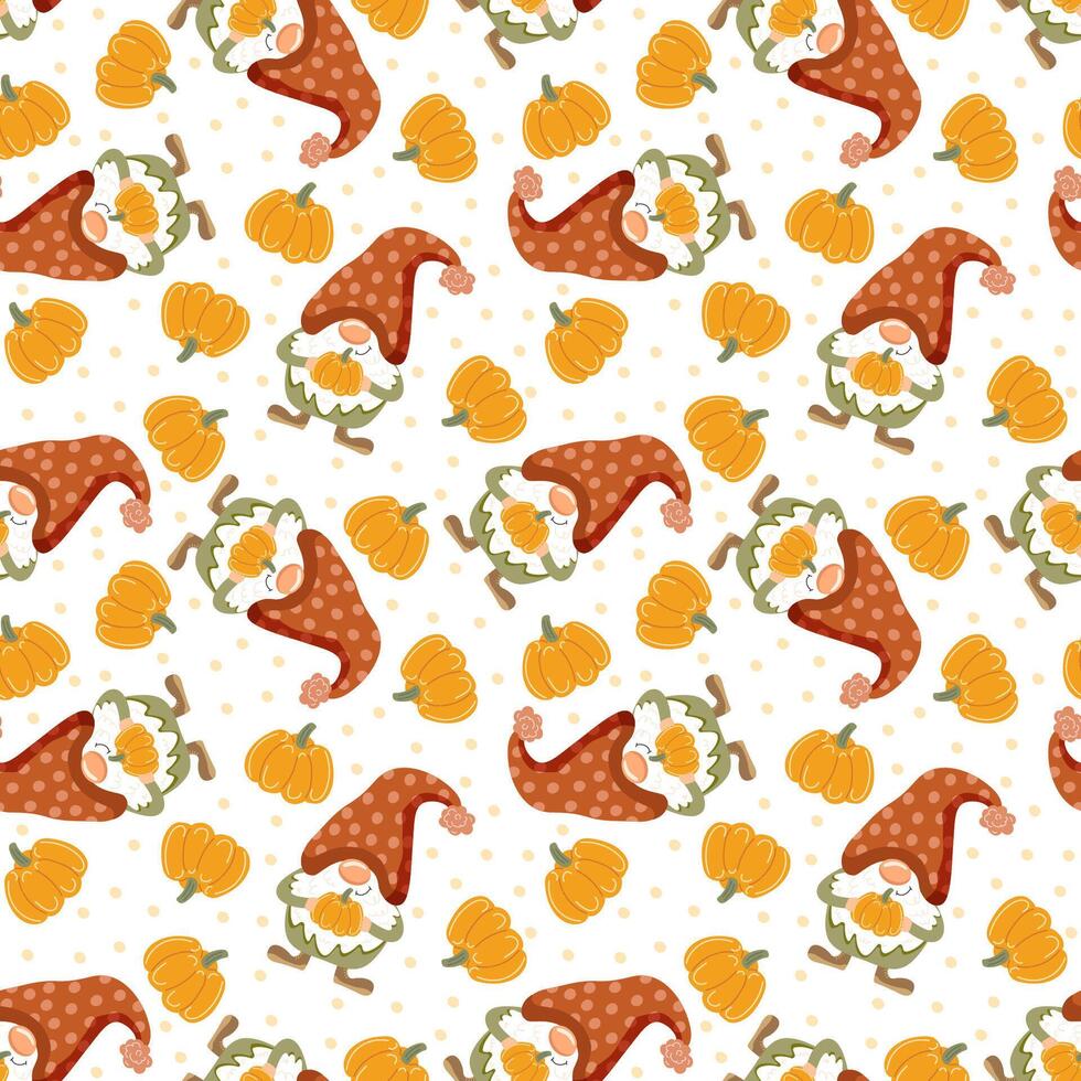 Funny gnomes. Autumn theme. Vector illustration. Seamless pattern