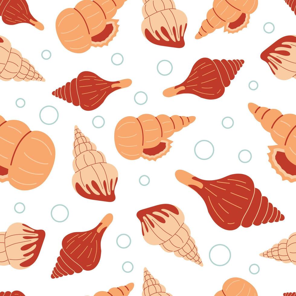 Seashells seamless pattern. Trendy background of seashells for wrapping paper, web, textile. Marine decoration. Flat style vector