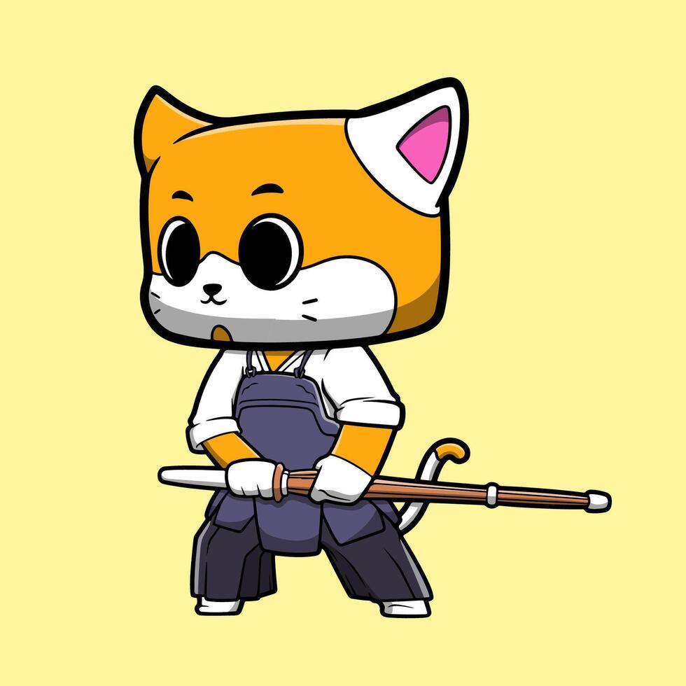 Cute Vector Cat Kendo Character