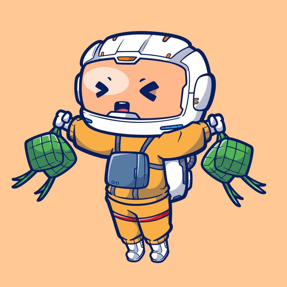 Cute Astronaut Ramadan Kareem. Vector Illustration