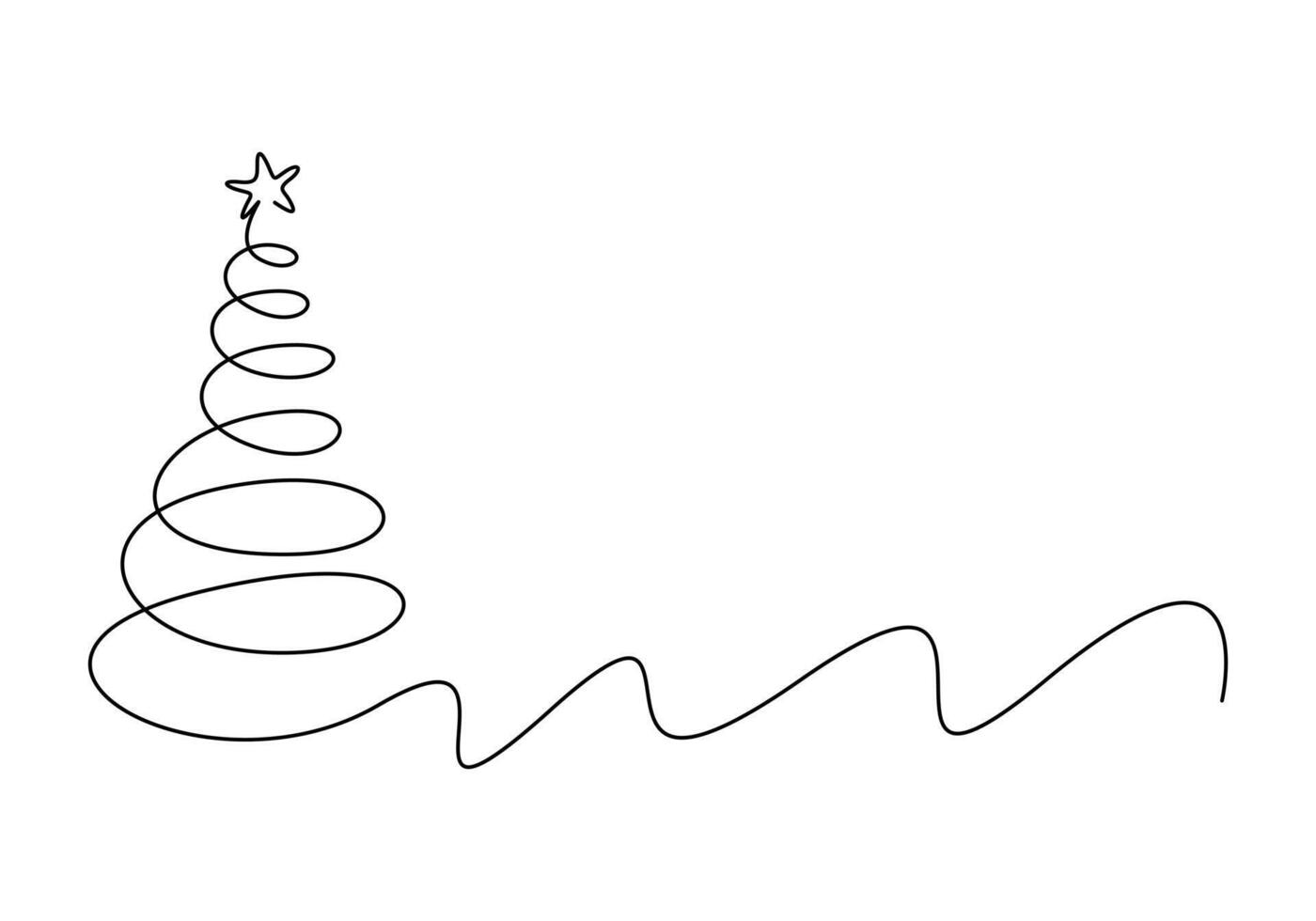 Christmas tree continuous one line drawing vector illustration. Isolated on white background vector illustration