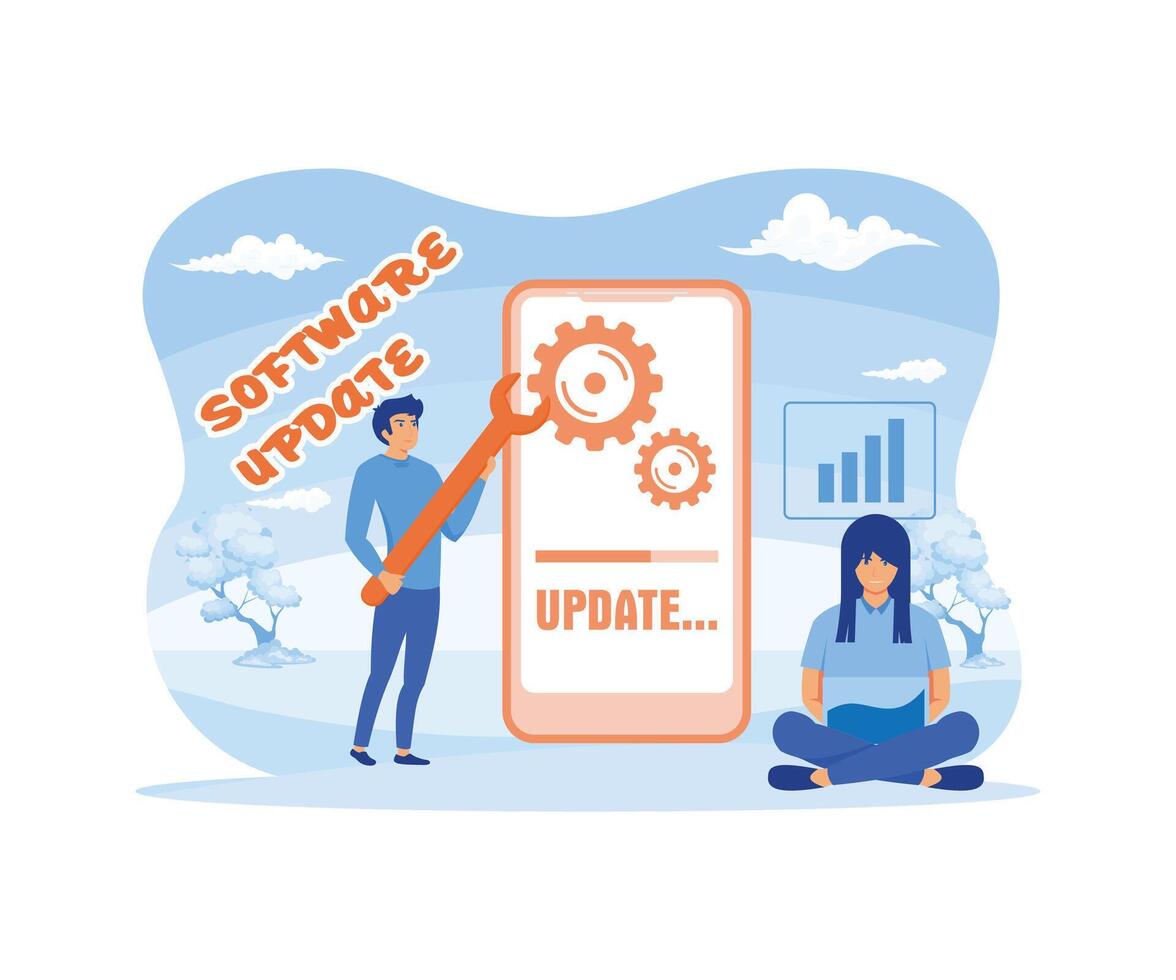 Software Update concept, can be used for landing page, ui, web, app intro card, editorial, flyer, and banner. flat vector modern illustration