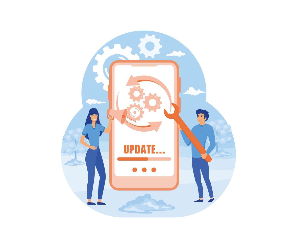 Software update people for mobile app design. Mobile application design Technology network. flat vector modern illustration