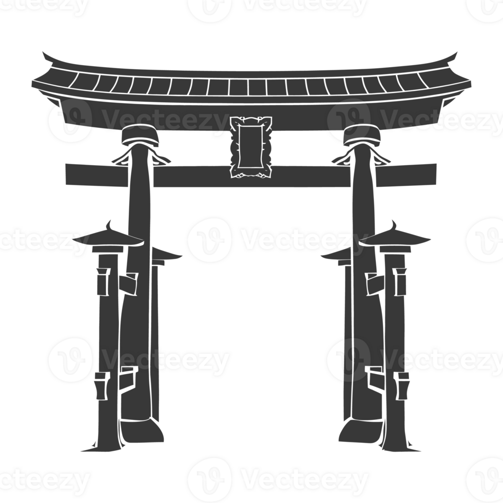 AI generated Silhouette japanese traditional gate black color only png