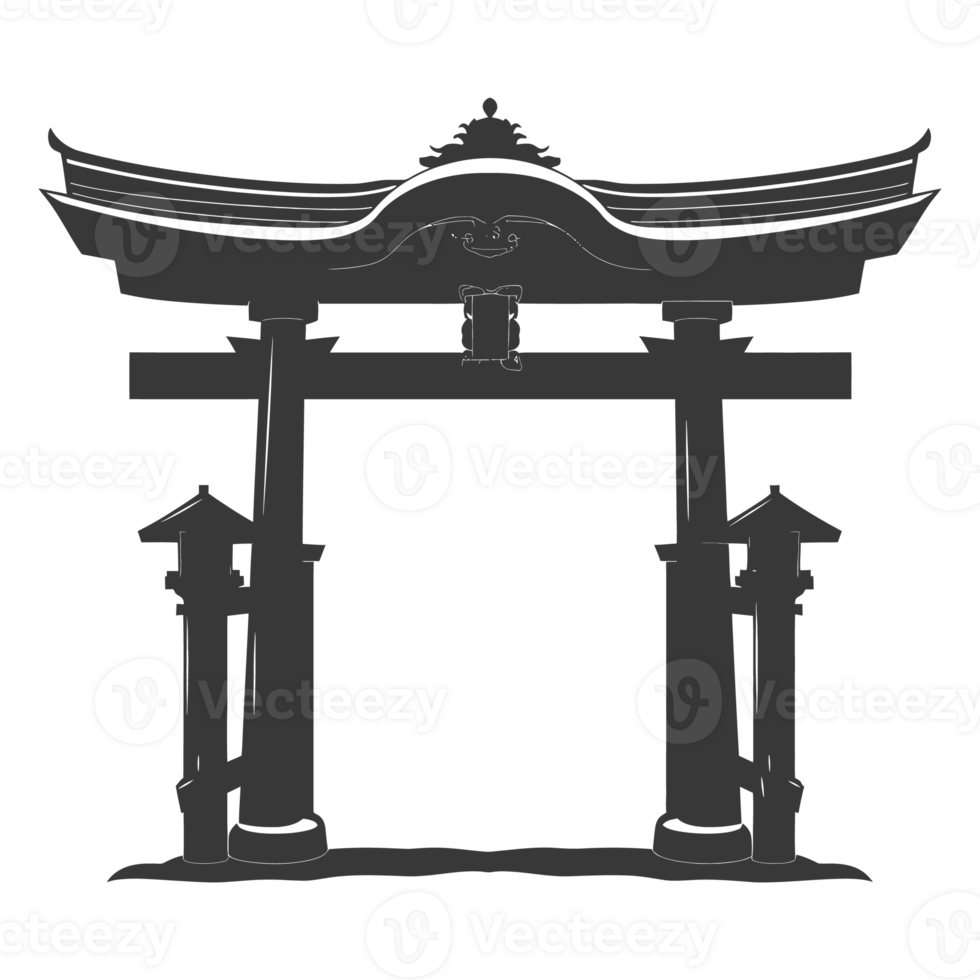 AI generated Silhouette japanese traditional gate black color only png