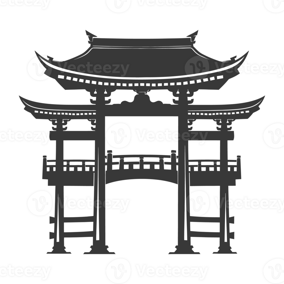 AI generated Silhouette japanese traditional gate black color only png