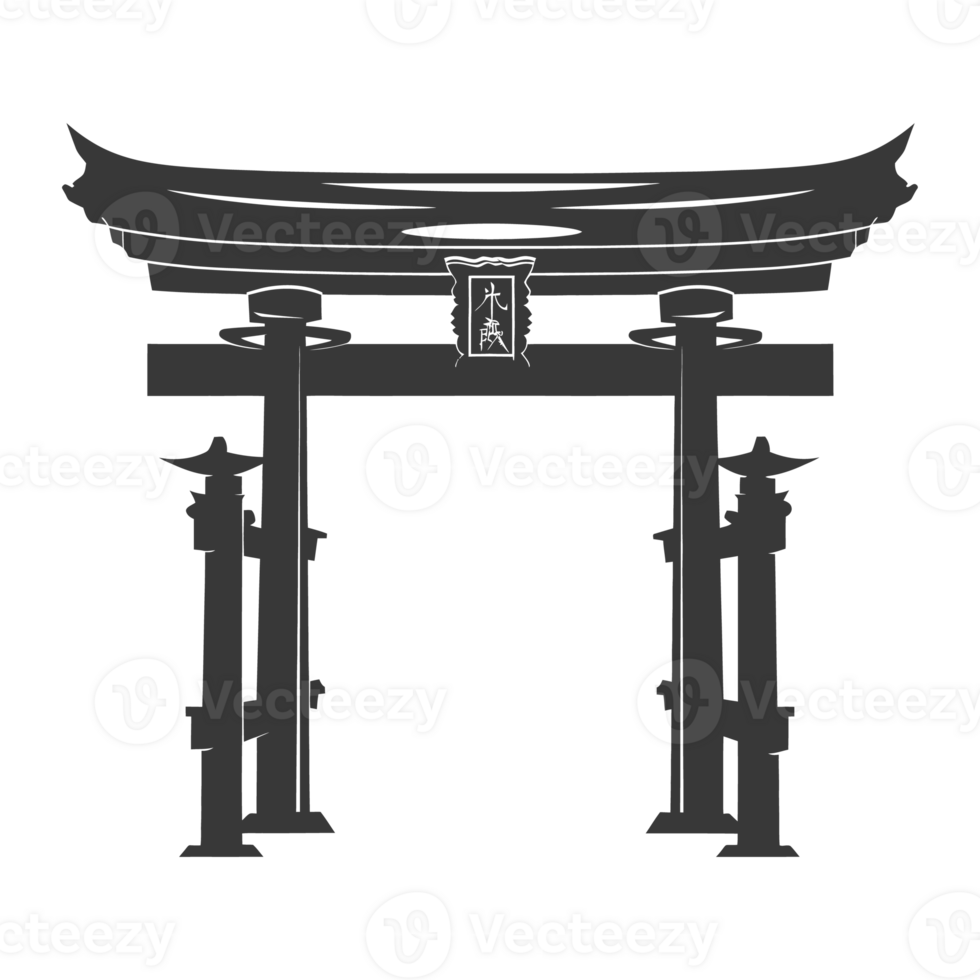 AI generated Silhouette japanese traditional gate black color only png